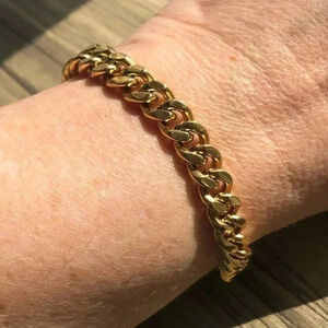 Waterproof 316L Stainless Steel & 18k 8mm Cuban Chain Bracelet NWT